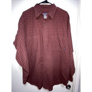 Patagonia Shirt Men Large Red Blue Plaid‎ Organic Cotton Long Sleeve Button Down